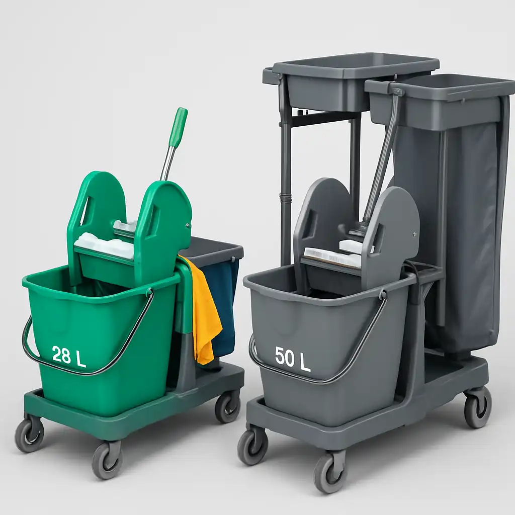 Guida Definitiva ai Carrelli Pulizia Professionali 2026: Confronto tra Nick Verde 28L e Nick Grigio 50L per un'Igiene Industriale Superiore