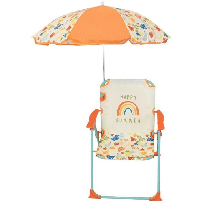 FUN HOUSE Fruity's folding camping chair with umbrella - H.38.5 x L.38.5 x D.37.5 cm + umbrella ø 65 cm - For children
