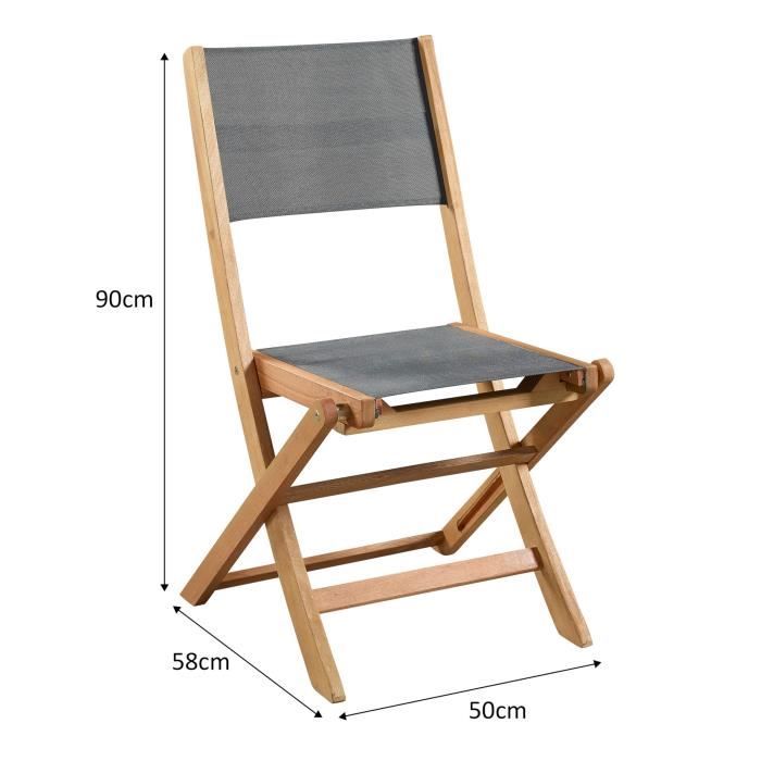 Set of 4 FSC acacia wood garden chairs and textilene seat - 50 x 57 x 90 cm - Grey