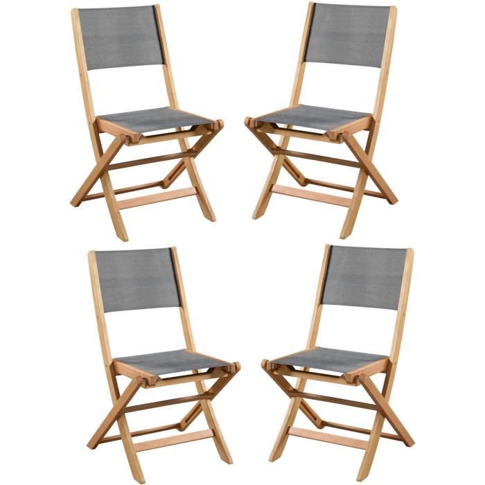 Set of 4 FSC acacia wood garden chairs and textilene seat - 50 x 57 x 90 cm - Grey