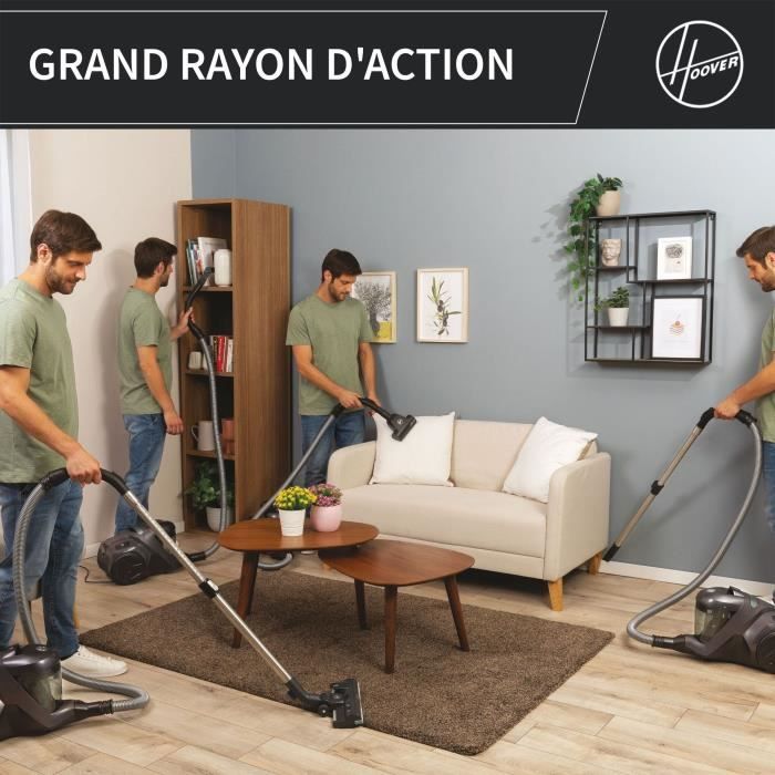 Bagless vacuum - HOOVER - HP321PAF - 850 W - 75 dBA - 2 L - Grey
