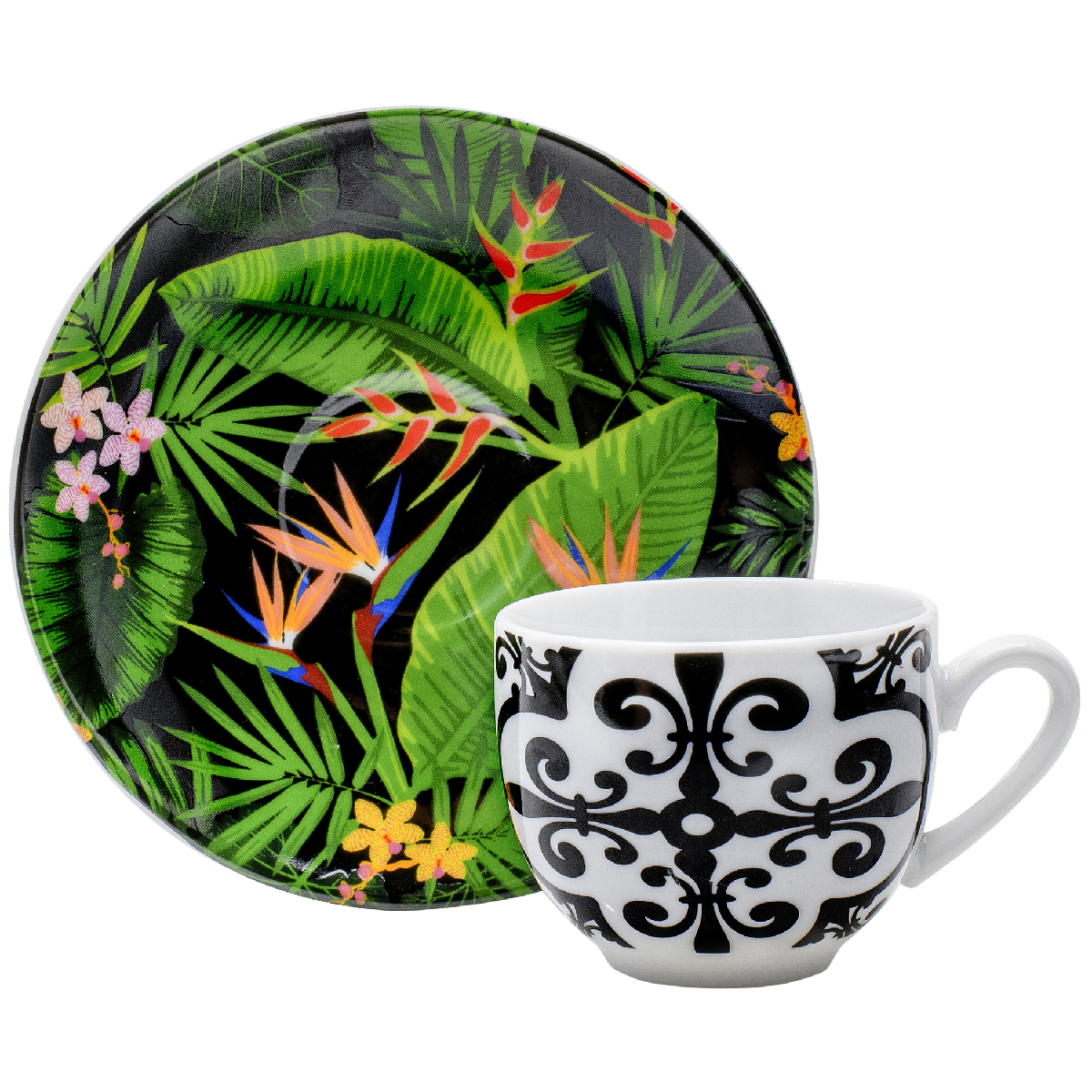 Set of 6 porcelain coffee cups with saucer 100 ml - Jungla