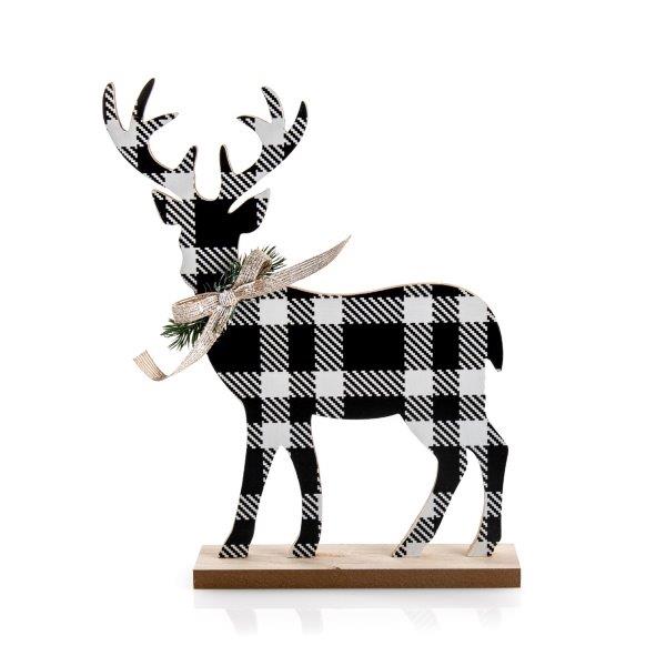 Elk • Wooden decoration 20 x 15 x h 31 cm - Black Tartan