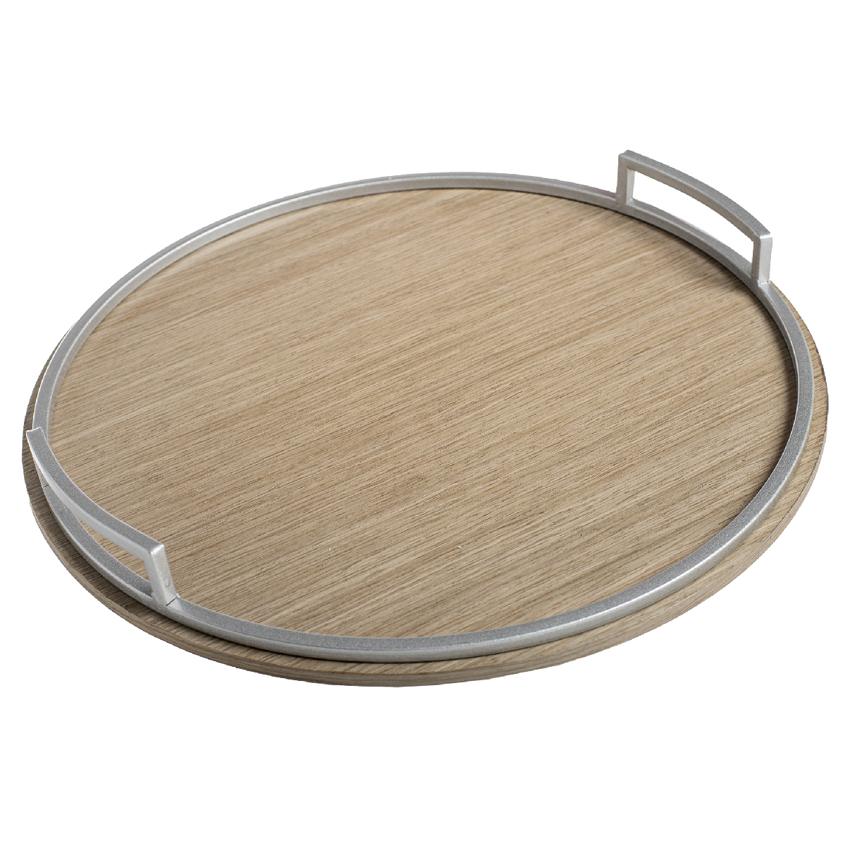 Wooden tray with metal handles Ø 41.5 cm - Birch