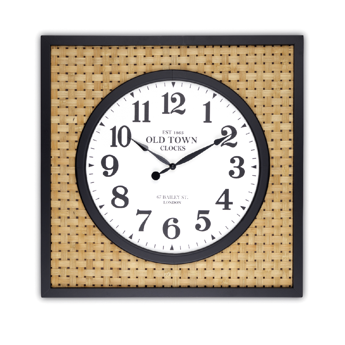 Clock with Square Frame - Rattan