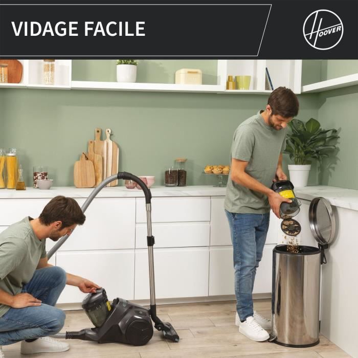 Bagless vacuum - HOOVER - HP321PAF - 850 W - 75 dBA - 2 L - Grey