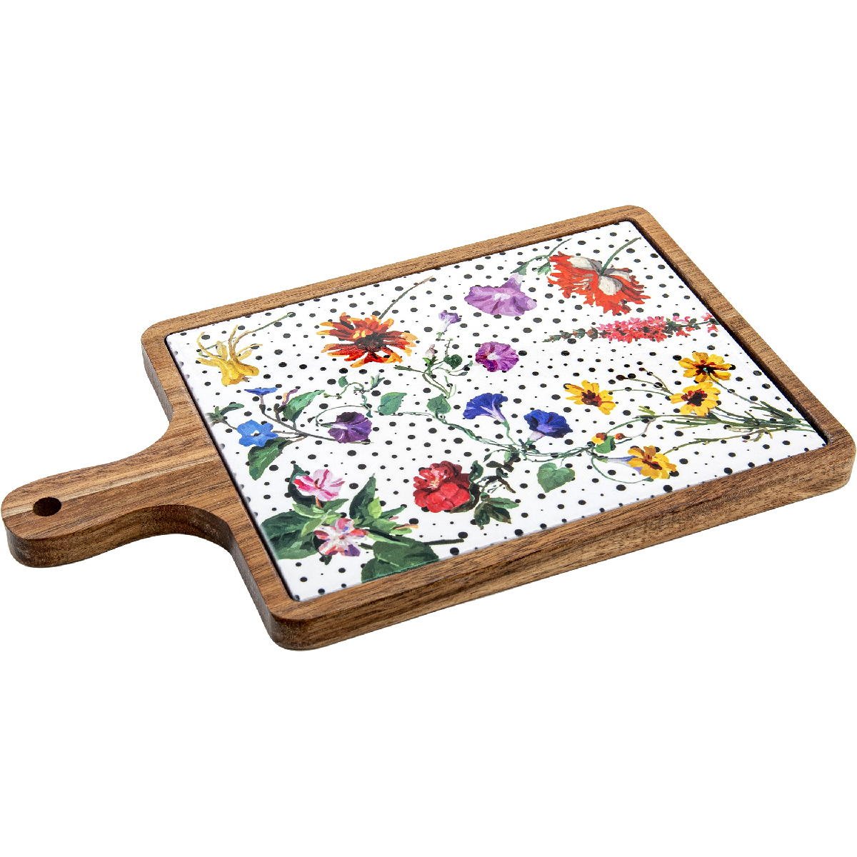 Cheese board with wooden base and ceramic insert 29 x 17 cm - Flor