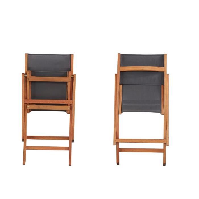 Set of 2 chairs in FSC acacia wood and textilene - Grey
