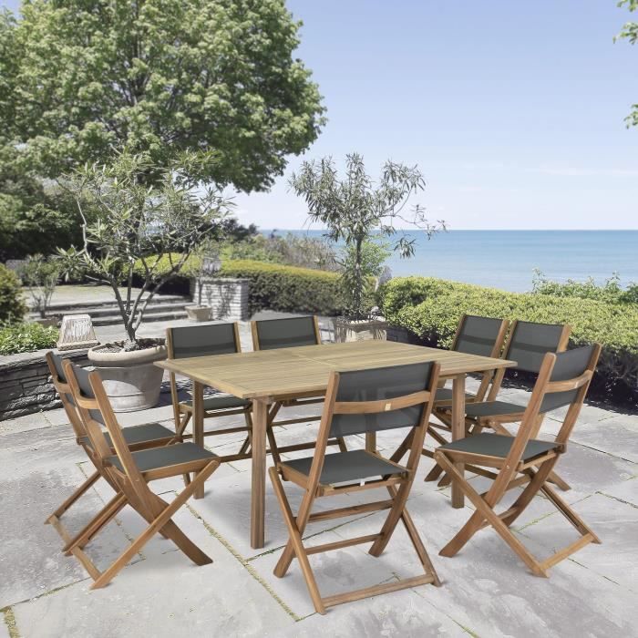 Set of 2 chairs in FSC acacia wood and textilene - Grey