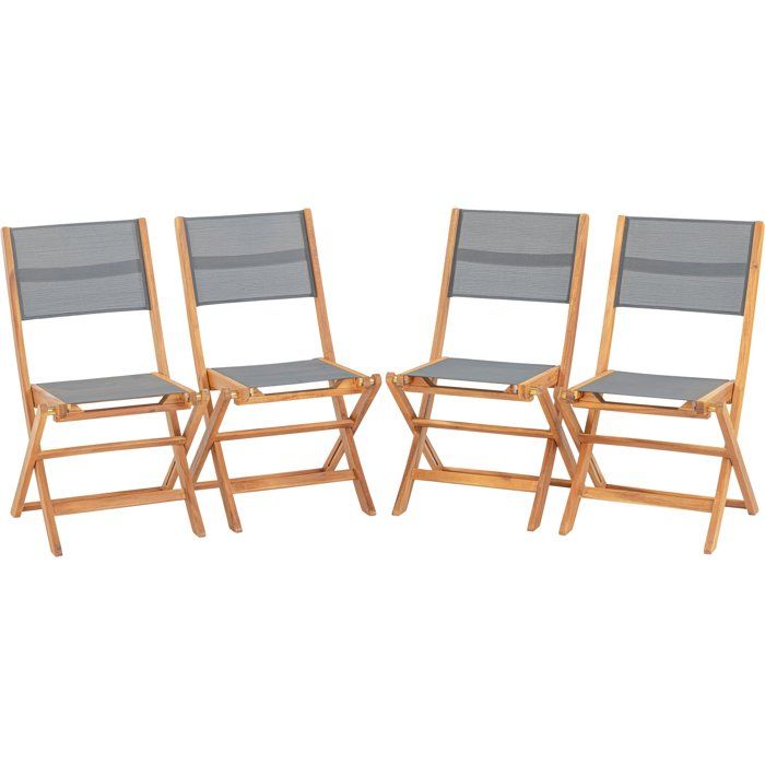 Set of 4 FSC acacia wood garden chairs and textilene seat - 50 x 57 x 90 cm - Grey