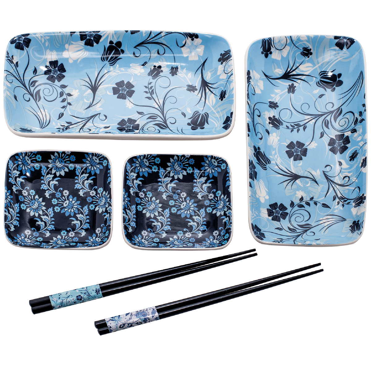 Sashimi set (2 rectangular plates, 2 square plates and 2 pairs of chopsticks) 20 x 12 cm, 10 x 10 cm - Kyoto