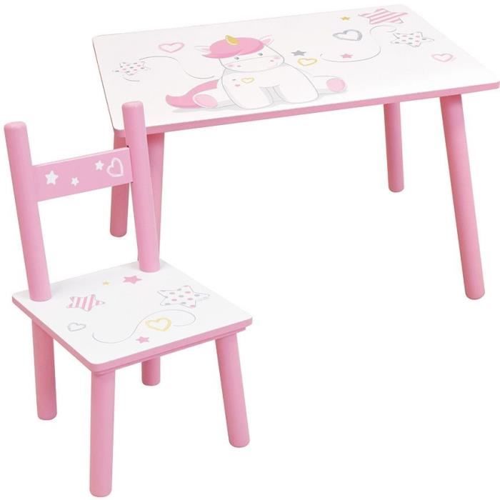 FUN HOUSE - Unicorn table h 41.5 cm x w 61 cm x d 42 cm with a chair h 49.5 cm x w 31 cm x d 31.5 cm for children