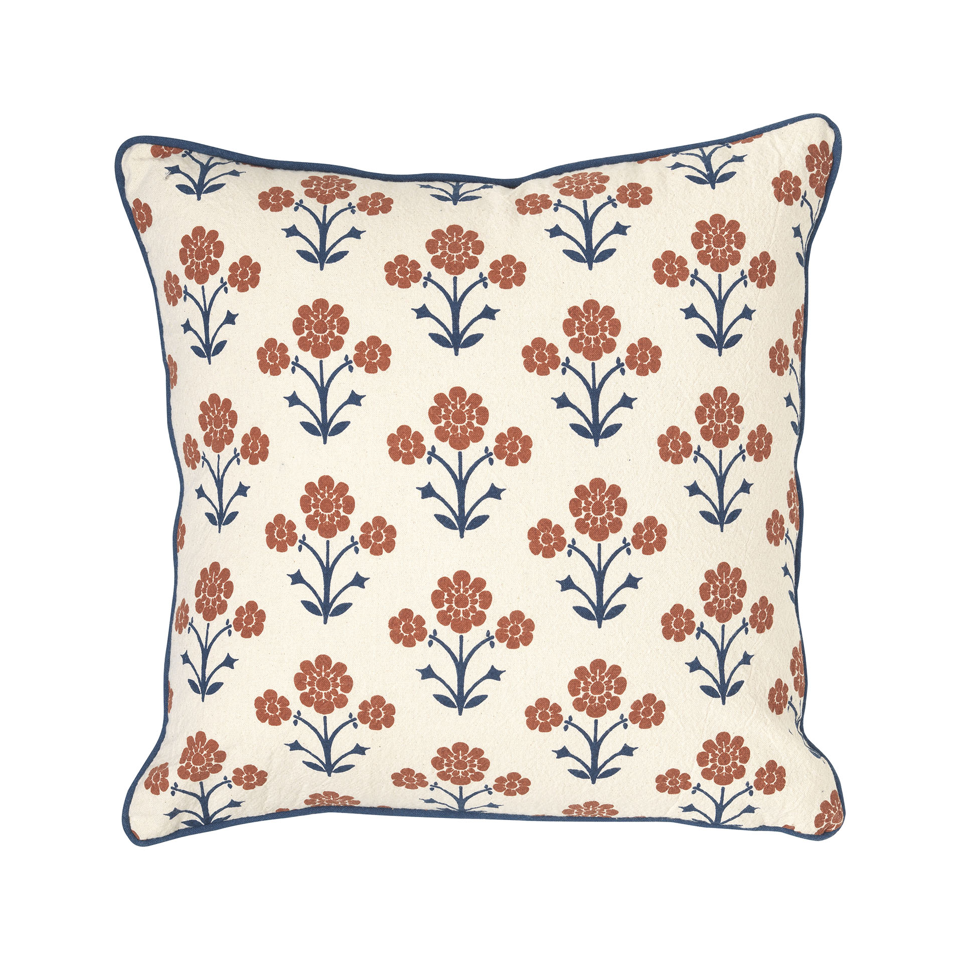 Cotton canvas pillow. Floral print with stitched border Removable lining and polyester padding. 45 x 45 cm - Pratum