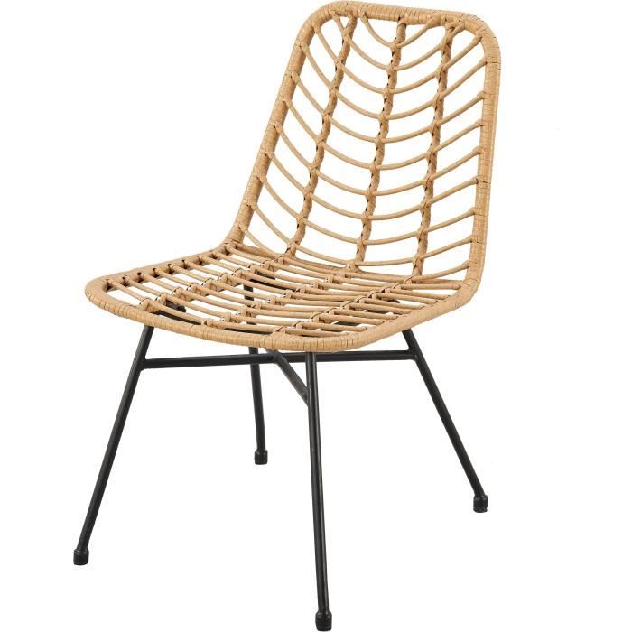 Set of 2 garden chairs - Natural imitation rattan - Steel frame - W63.5 x H 86 x D 48 cm