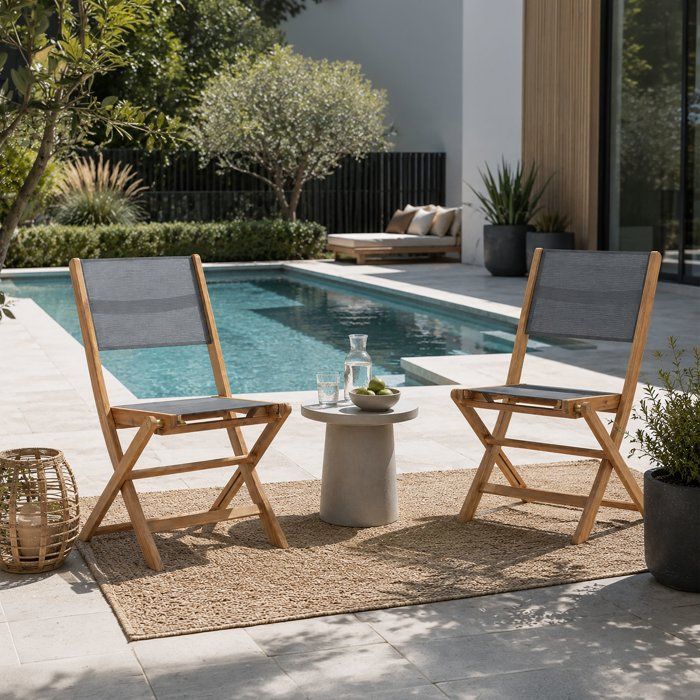 Set of 2 chairs in FSC acacia wood and textilene - Grey