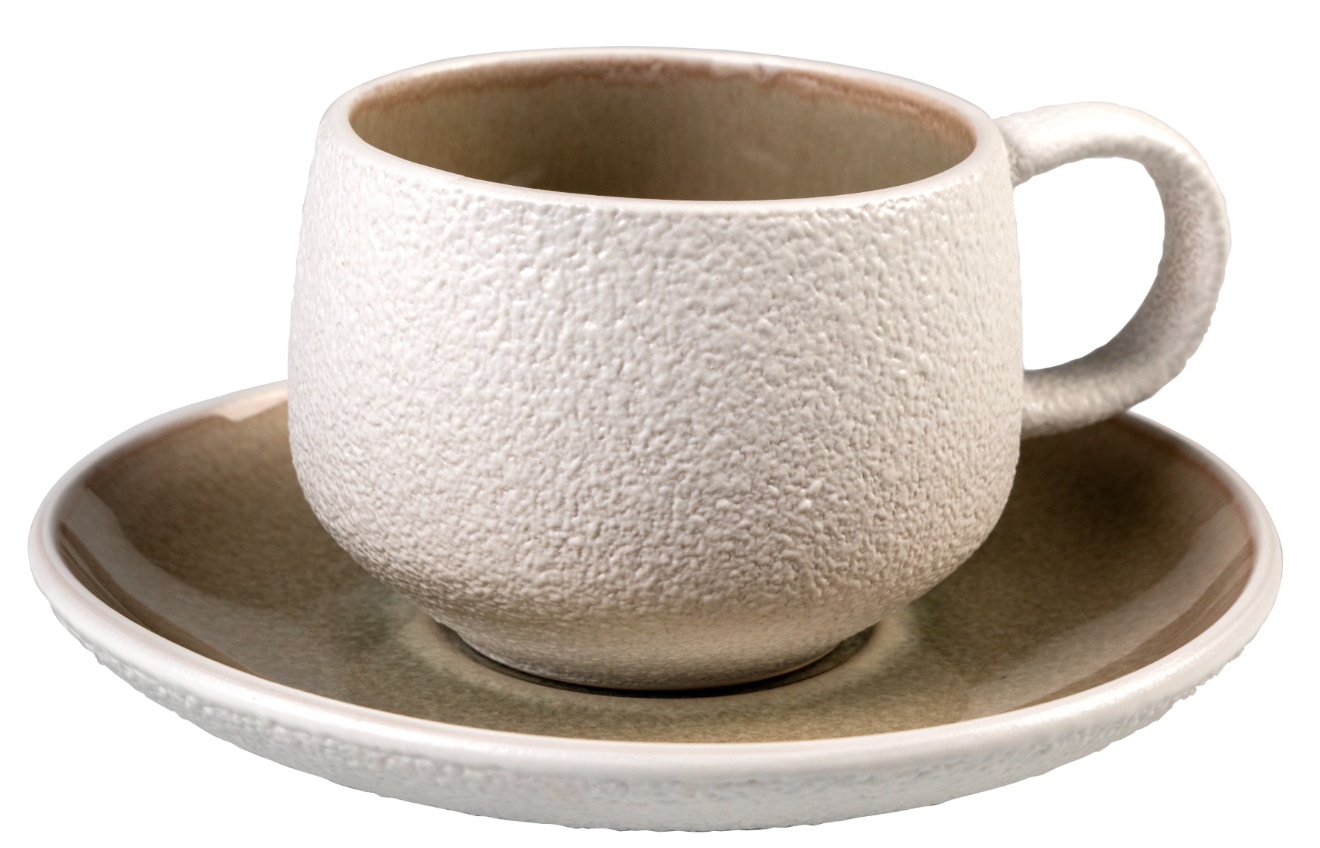 Set of 2 American stoneware tea/coffee cups with saucer - Stones