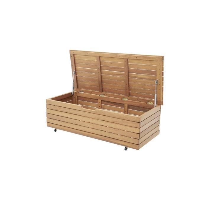 Garden chest 190L in exotic eucalyptus wood FSC - 190 L - 48.5 x 109.5 x 37 cm - With wheels - Teak effect