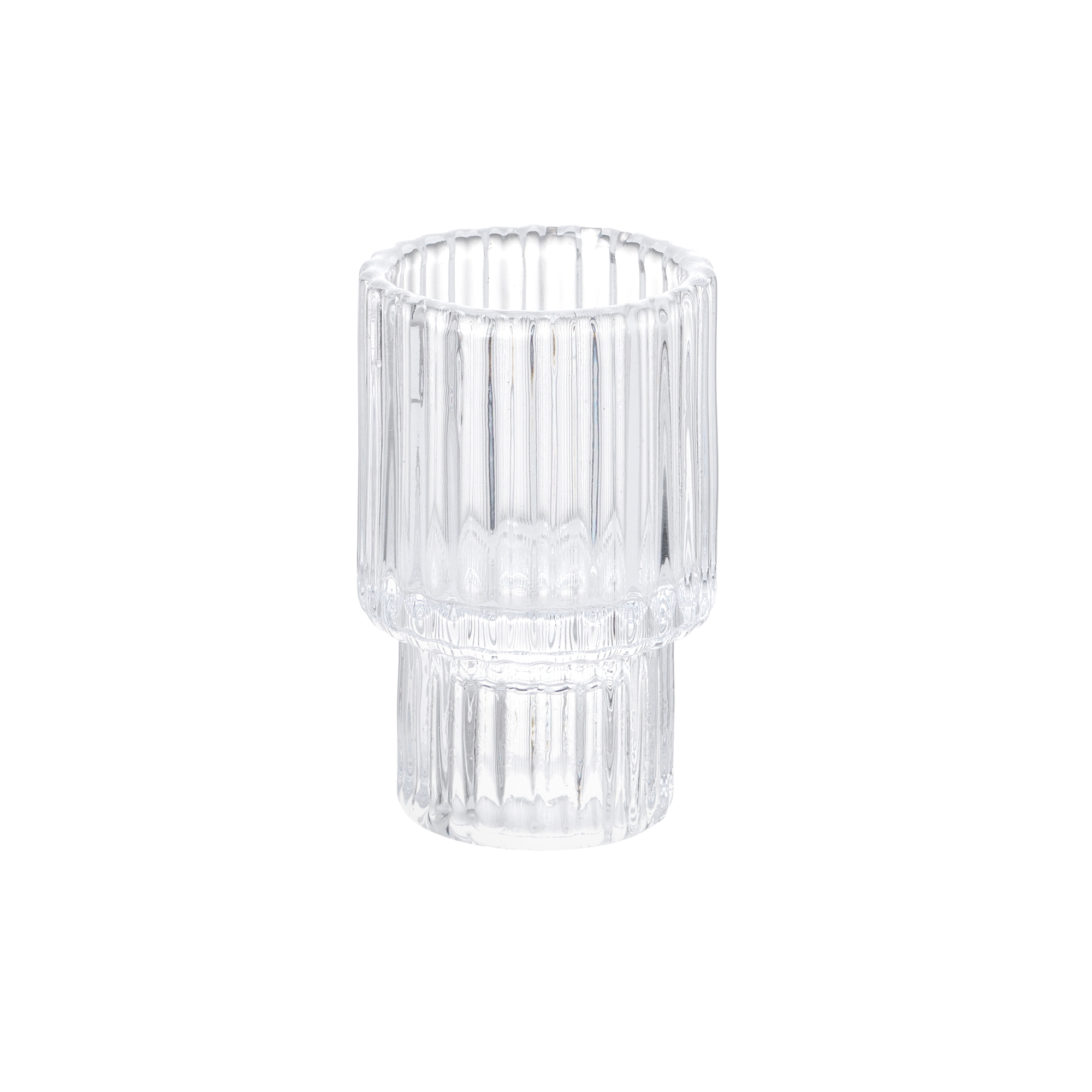 Transparent striped glass candle holder Ø 4 x h 7 cm - Floreal