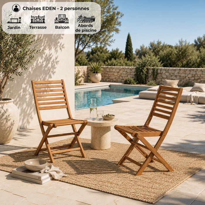 Set of 2 FSC eucalyptus folding garden chairs - 57.5x46.5x90cm