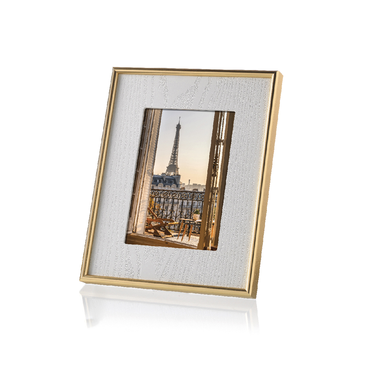 White wooden photo frame with gold border - Frames