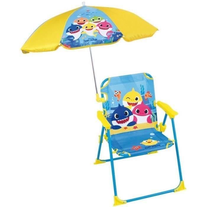 FUN HOUSE Baby Shark Foldable camping chair with umbrella - H.38.5 x L.38.5 x D.37.5 cm + umbrella ø 65 cm - For children
