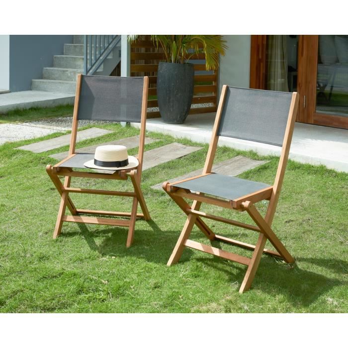 Set of 4 FSC acacia wood garden chairs and textilene seat - 50 x 57 x 90 cm - Grey