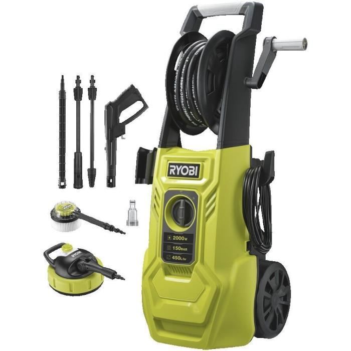 High pressure cleaner 2000 W 150 bar 450 L - 8M flexible, coil, 0.9 L tank, lances (various-turbo), rotating brush
