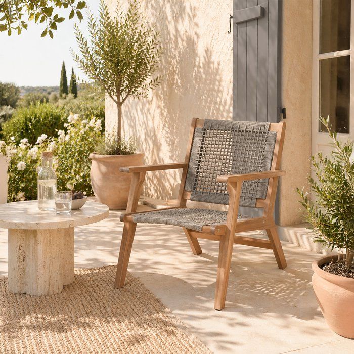Low armchair in FSC Acacia wood and woven resin - 1 person - Merida - Olive green