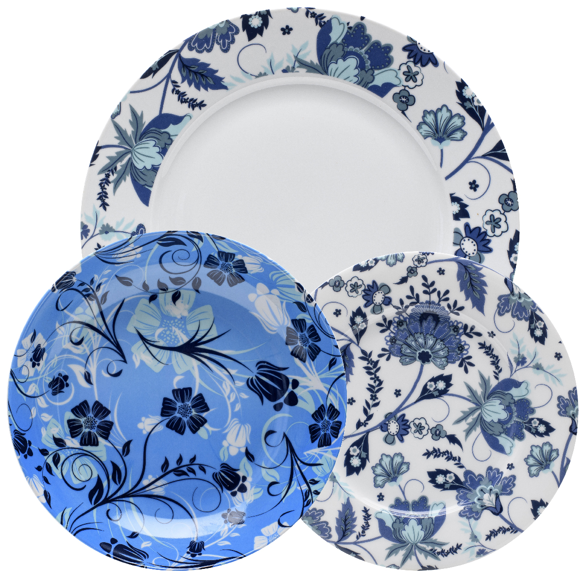 18 pc porcelain table set (6 dinner plates, 6 bottoms, 6 fruits) Ø 27 cm, Ø 21 cm, Ø 19 cm - Kyoto