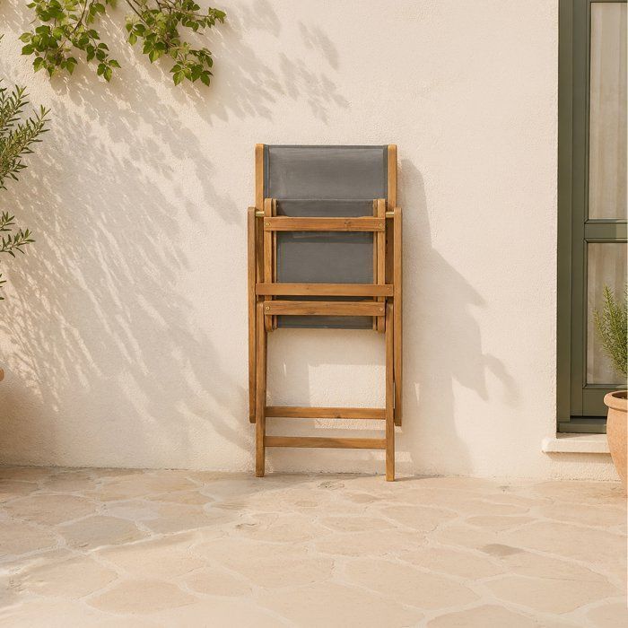 Set of 4 FSC acacia wood garden chairs and textilene seat - 50 x 57 x 90 cm - Grey