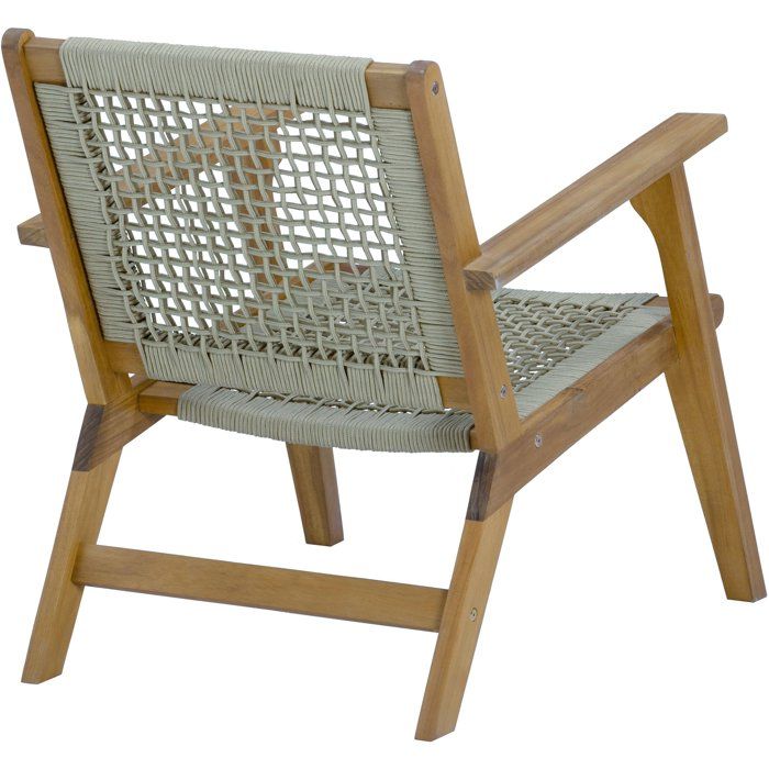 Low armchair in FSC Acacia wood and woven resin - 1 person - Merida - Olive green