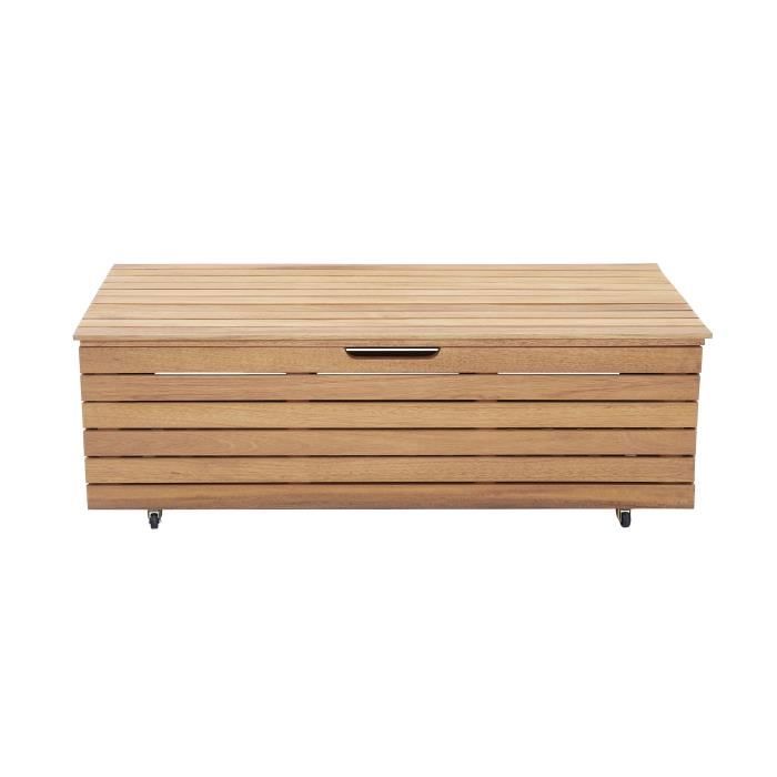 Garden chest 190L in exotic eucalyptus wood FSC - 190 L - 48.5 x 109.5 x 37 cm - With wheels - Teak effect