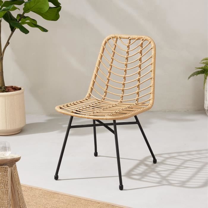 Set of 2 garden chairs - Natural imitation rattan - Steel frame - W63.5 x H 86 x D 48 cm