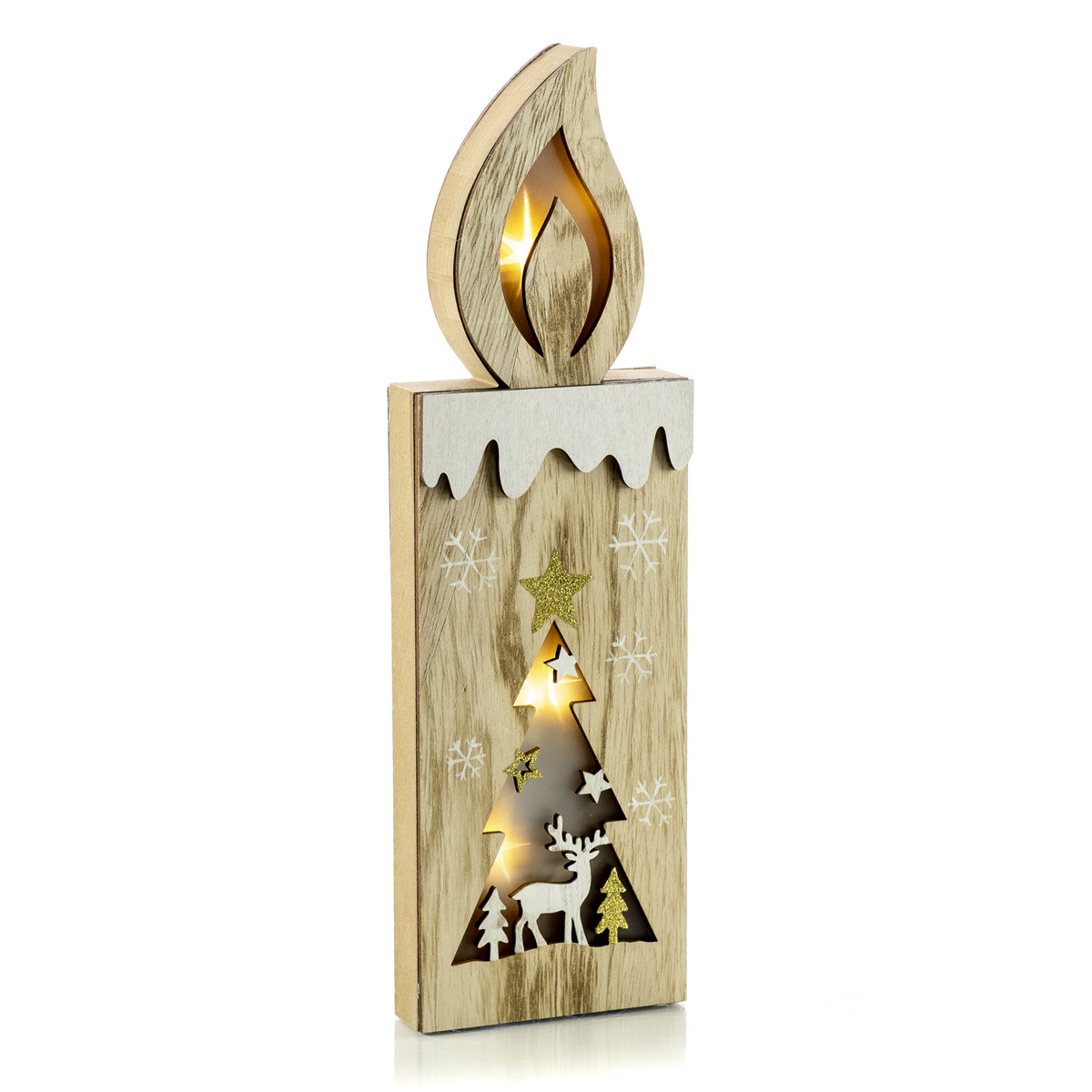 Wooden decoration with engraving and LED 9 x h 30 cm - Decor