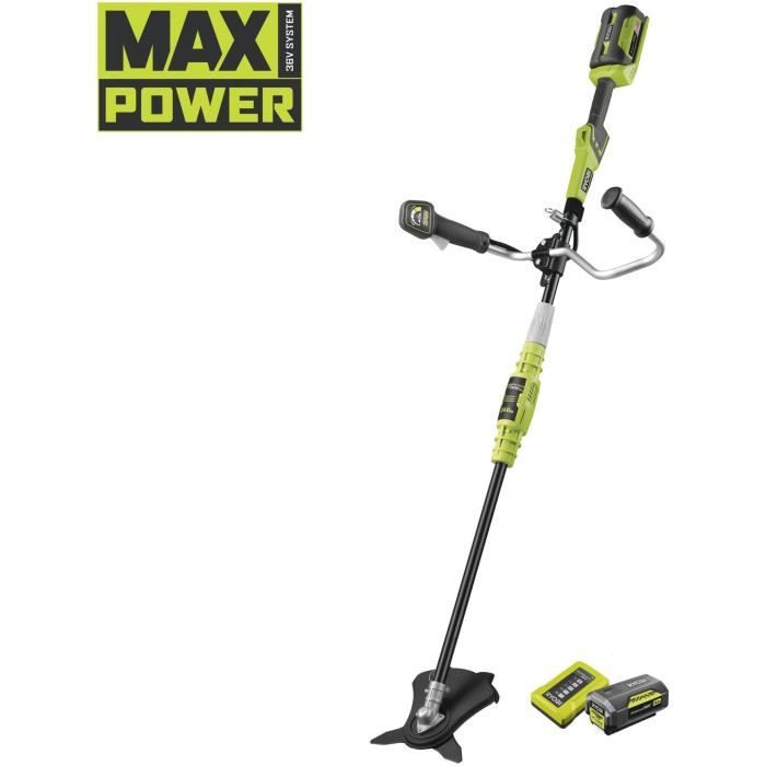 Brush cutter - RYOBI - Handlebar - Wire Ø 1 x 1.65 mm - 3-tooth blade - 1 lithium battery + 36 V 4.0 Ah + 1 charger 1.7 A