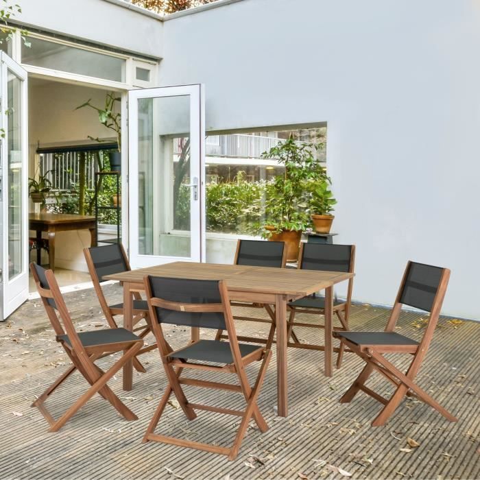 Set of 2 chairs in FSC acacia wood and textilene - Grey