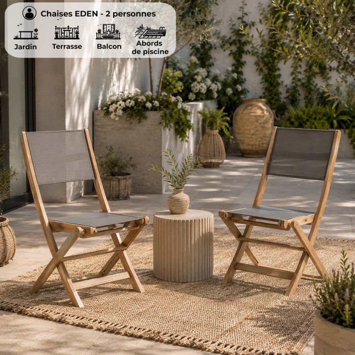 Set of 2 chairs in FSC acacia wood and textilene - Grey