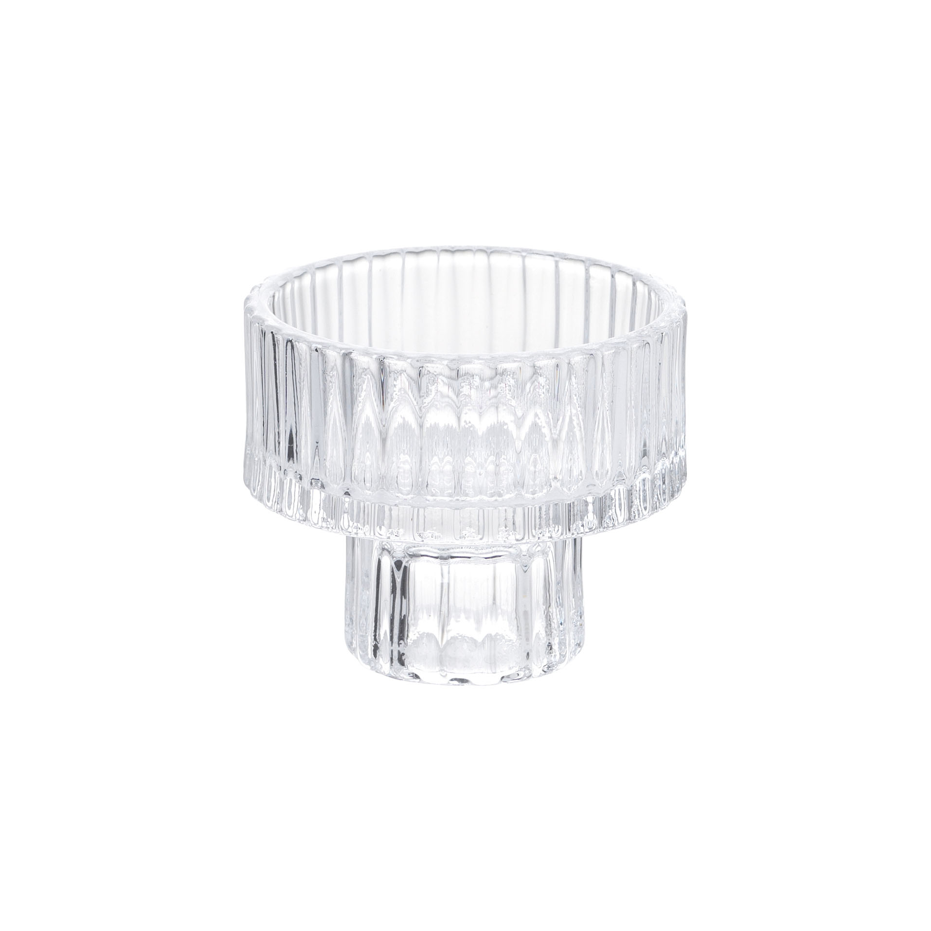 Transparent striped glass candle holder Ø 6.5 x h 5 cm - Floreal