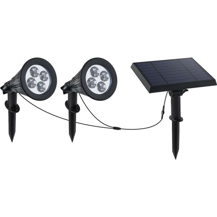Double solar spotlight connected with 2-in-1 remote solar panel to prick or fix a powerful, dimmable white LED lighting FAMILY SPIKY