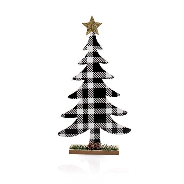 Tree • Wooden decoration 19 x 6 x h 35 cm - Black Tartan