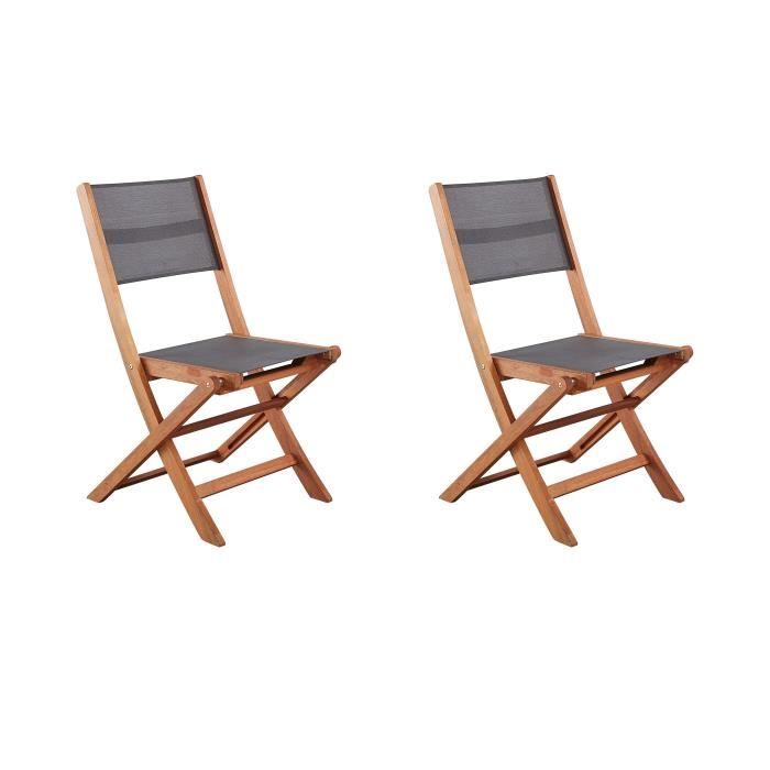 Set of 2 chairs in FSC acacia wood and textilene - Grey