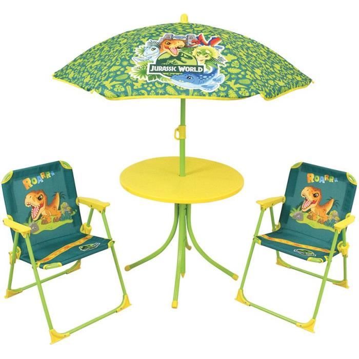 FUN HOUSE Jurassic Dinosaur garden furniture - 1 table 46 x ø46 cm, 2 chairs 53 x 38.5 x 37.5 cm and 1 umbrella 125 x ø100 cm
