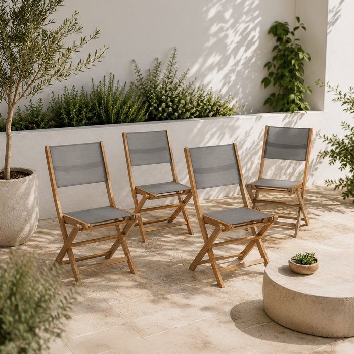 Set of 4 FSC acacia wood garden chairs and textilene seat - 50 x 57 x 90 cm - Grey