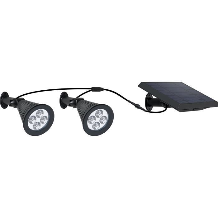 Double solar spotlight connected with 2-in-1 remote solar panel to prick or fix a powerful, dimmable white LED lighting FAMILY SPIKY