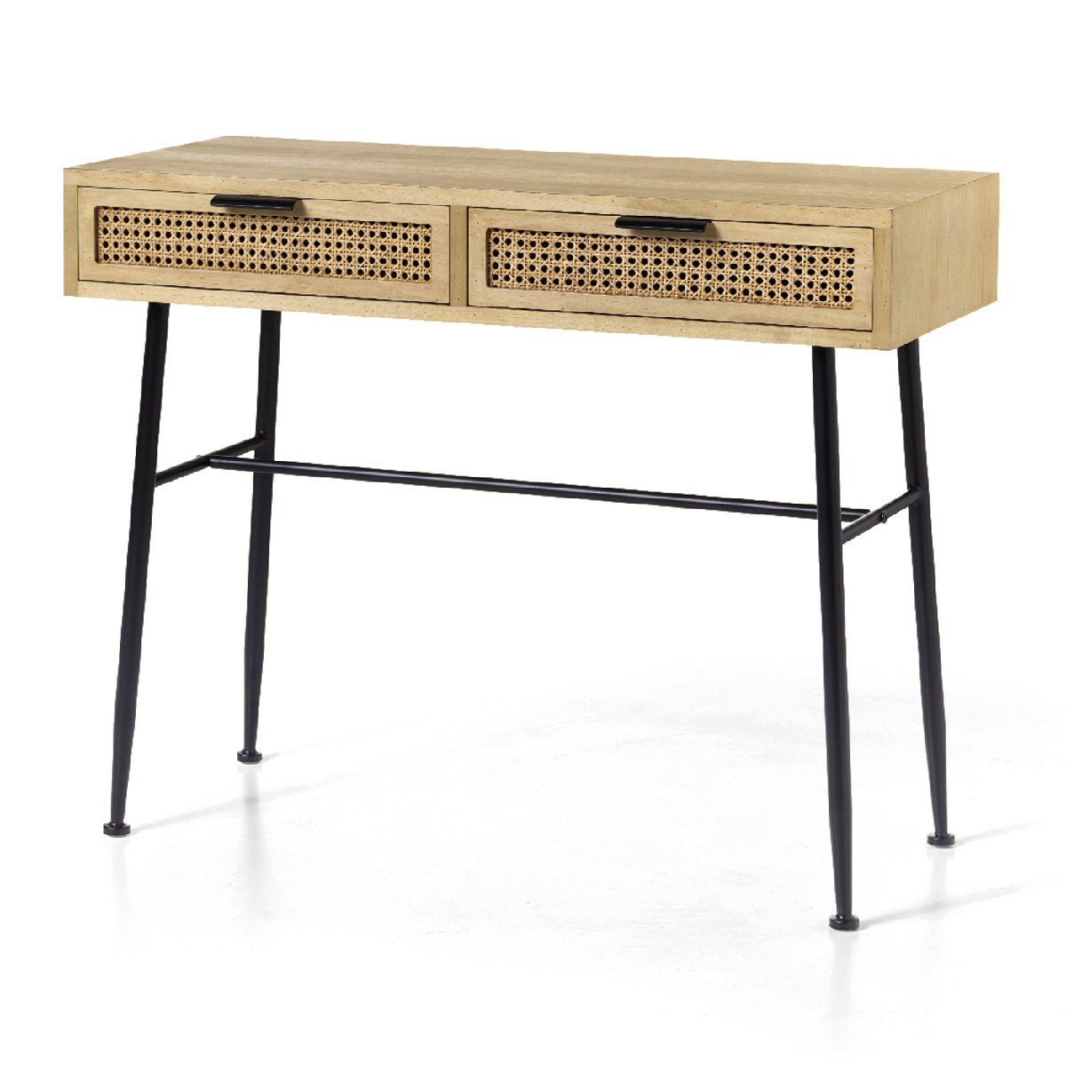 Wooden Console With 2 Drawers - Rattan