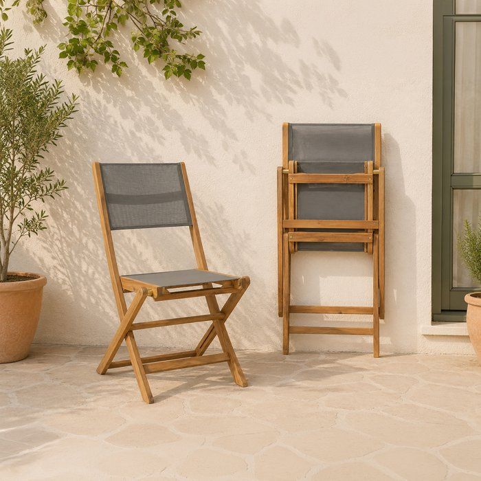 Set of 2 chairs in FSC acacia wood and textilene - Grey
