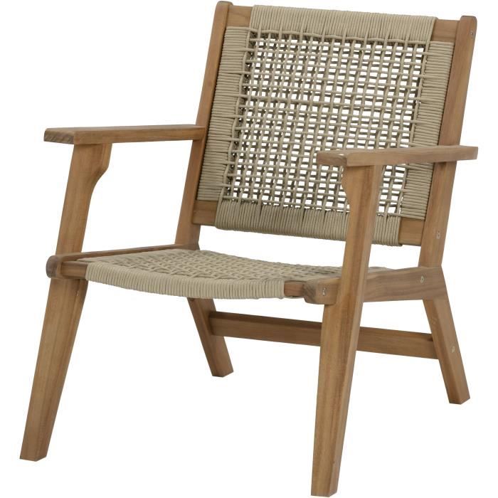 Low armchair in FSC Acacia wood and woven resin - 1 person - Merida - Olive green