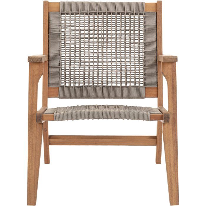 Low armchair in FSC Acacia wood and woven resin - 1 person - Merida - Olive green