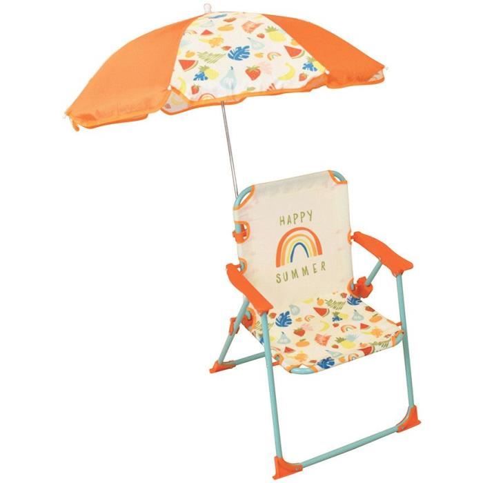FUN HOUSE Fruity's folding camping chair with umbrella - H.38.5 x L.38.5 x D.37.5 cm + umbrella ø 65 cm - For children