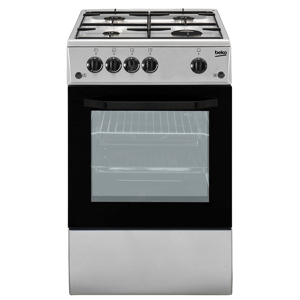 BEKO GAS COOKER 4 BURNER ELECTRIC OVEN 54LT 50x50 SILVER CSS42014FS